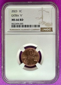 2023 1c Extra "V" VDBV Lincoln Shield Cent NGC MS66RD (005) - Picture 1 of 2