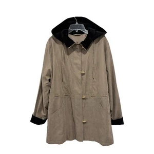 Weather Tamer Coat Womens Large Brown Softshell Hooded Full Zip Button Up Lined - Picture 1 of 13