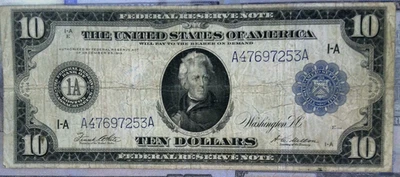 1914 Large Size $10 Federal Reserve Note  Boston Mass  1-A  A47697253A - Image 1 of 4