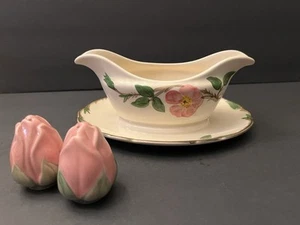 Franciscan Desert Rose Gravy Boat, Salt & Pepper Shaker Pink Rosebud W/Stoppers - Picture 1 of 5