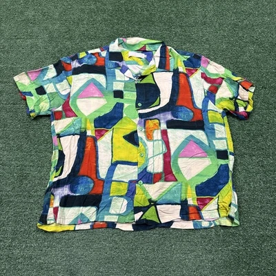 VTG Jams World Multicolor Crazy Pattern Button Up Shirt Aztec Candle Rayon Sz XL - Image 1 of 4