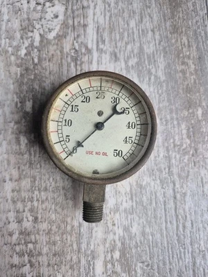 Vtg Antique Brass Pressure Gauge Steampunk Lamp Parts  2.75" Half Moon 0-50 - Image 1 of 4