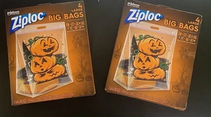 (2) Ziplock Halloween Big Bags Limited Edition Pumpkins 3 Gallon Size 15x15x7 - Picture 1 of 9