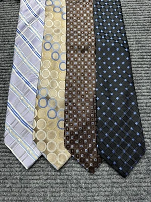 Lote de 4 corbatas Michael Kors para hombre talla única seda cuadros círculo geométrico negro marrón Foto 1 de 4