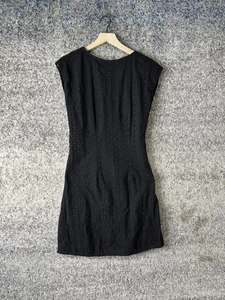Free People Dress Womens Large Black Eyelet Lace V Neck Mini Lined Boho Fitted - Picture 1 of 7