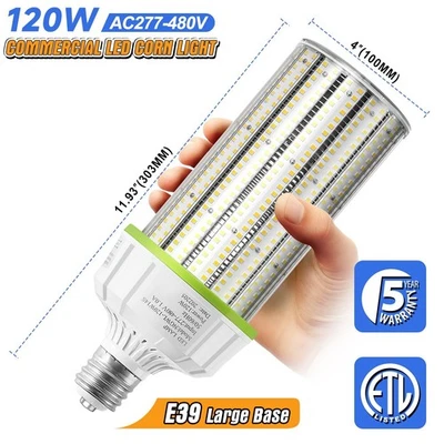 120W LED Corn Light 277-480V Commercial Industrial Cob Bulb (Equiv. 500W HPS/MH) - Image 1 of 4
