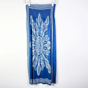 Unbranded Dress Women L Blue Smocked Shift Strapless Maxi Boho Bohemian Festival - Picture 1 of 7