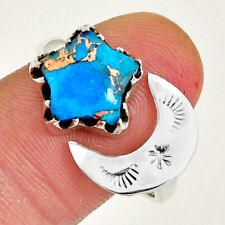 4.95cts Star With Moon Copper Turquoise 925 Silver Adjustable Ring Size 8 Y4686