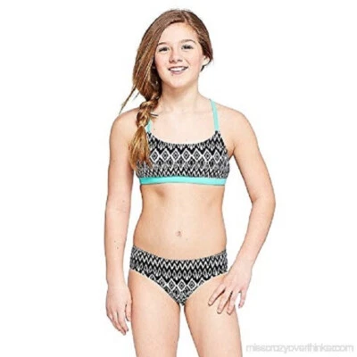 Nuevo con etiquetas Traje de baño bikini IKAT Justice Girls negro blanco verde azulado 14 NUEVO Foto 1 de 2