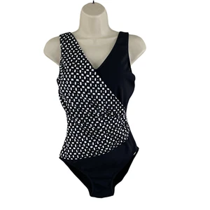 Subtle Shaper One Piece Swimsuit Womens 12 Black White Cross Top - Picture 1 of 10