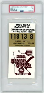 Boleto de juego de campeonato de la NCAA 1992 FINAL FOUR PSA 7 ¡Entrenador del Duque Michigan K! - Imagen 1 de 2