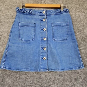 Witchery Skirt Womens Size 6 Mini Blue Denim Button Front Pockets Festival - Picture 1 of 7