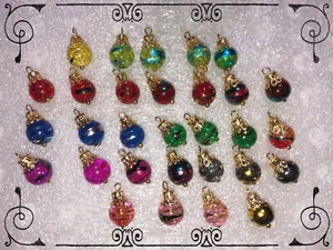 Handcrafted Miniature Metallic Crackle Glass Gold Christmas Tree Ornaments 8mm - Picture 1 of 5