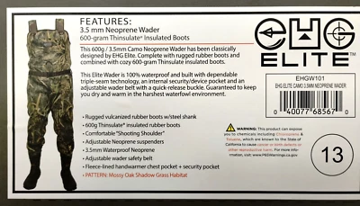 Size 13 EHG Elite Mossy Oak Shadow Grass Habitat Neoprene Waders NEW IN BOX - Image 1 of 4