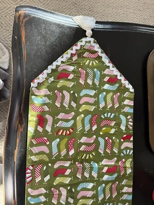 Vintage Whimsical Stocking/polka Dots Handmade Christmas Table Runner   32” Long - Image 1 of 4