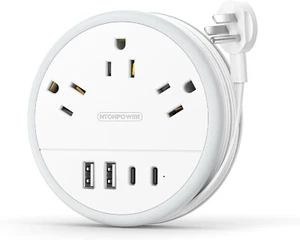 Ntonpower Flat Extension Cord 4 Ft Flat Plug Power Strip 3 Outlets 2USB 2USB C - Picture 1 of 10