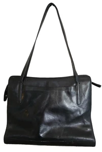 Vintage Monsac Original Black Leather Shoulder Bag Double Handle Purse - Picture 1 of 24