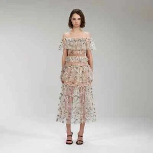 NWT Self Portrait Star Embellished Maxi Dress Size US 6 Beige #2N504 - Picture 1 of 15