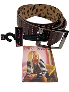 Cintura Betsey Johnson larga marrone ecopelle casual borchiata fibbia argento media - Foto 1 di 8