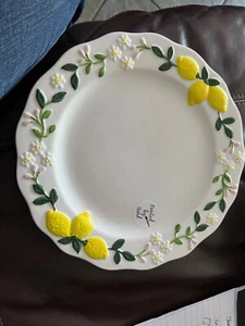 New Lang by Design Hand Painted Lemon Poppy 10 1/4” Dinner Plate - Picture 1 of 3