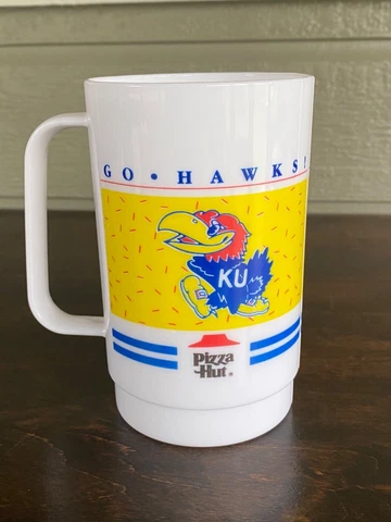 Vintage University of Kansas KU Jayhawks Pizza Hut Advertising Plastic Mug Cover