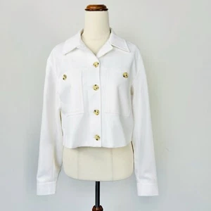 Hi There Karen Walker Womens Cropped Jacket White Top Shirt Long Sleeve Size 10 - Picture 1 of 6