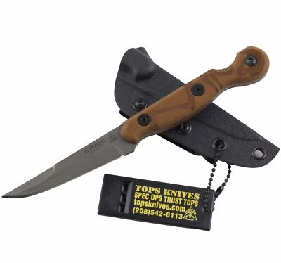 TOPS Cuchillo Hoja Fija El Pionero Lona Tostada Mango Micarta Dedo Divot Foto 1 de 4