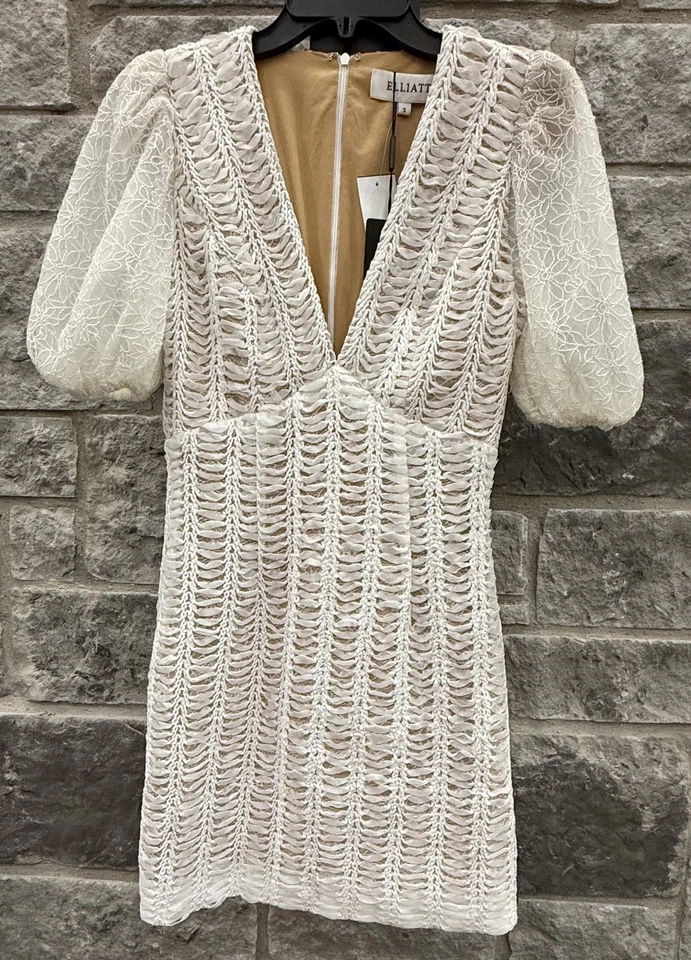 Elliatt слоновой кости кружева праздник вечеринки платье Puff рукав мини | размер S (XS) - читайте ниже - Изображение 1 из 4