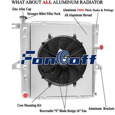 4 Row Radiator Shroud Fan For 98-11 Ford Explorer Ranger/ Mazda B3000 B4000 AT. — 第 1/4 张图片