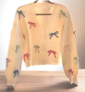 Cárdigan Suéter Lazo Mediano Anthropologie Boho Prep Luna Ivy 3D Crema Multicolor - Imagen 1 de 18