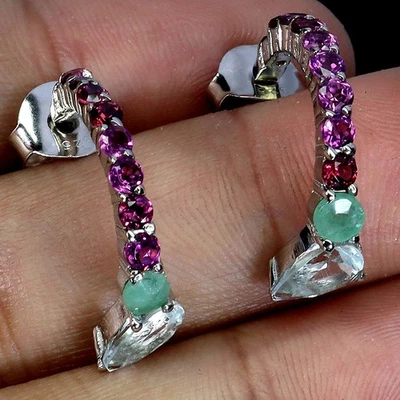 925 Sterlingsilber Ohrringe Birne Aquamarin 6x4mm Smaragd Edelstein Schmuck - Bild 1 von 4