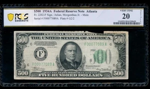 AC 1934A $500 FIVE HUNDRED DOLLAR BILL Atlanta PCGS 20 details - Picture 1 of 2