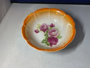 Vintage Orange 9” Serving Bowl Floral Flowers Made in Germany - Picture 1 of 9
