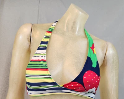 Mossimo Colorful Stripes Floral Muticolor Tie Bikini Triangles Top SMALL USED - Image 1 of 4
