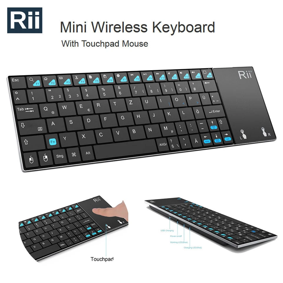 NEW Rii K12 Wireless UltraSlim Metal Keyboard withTouchpad - Image 1 of 4