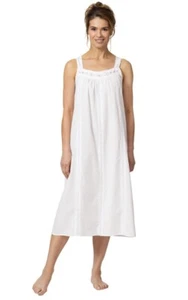 White cotton sleeveless nightgown with Elegant Embroidery Soft Gentle Sleepwear - Picture 1 of 2