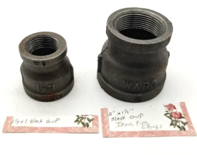 Lot of 2pc Black Malleable Iron 2" to 1" Straight Reducing Coupling (*READ*) - Image 1 of 4