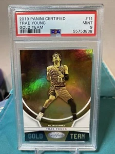 Inserto de equipo Trae Young Gold 2019-20 certificado Panini #11 PSA 9 - Imagen 1 de 2
