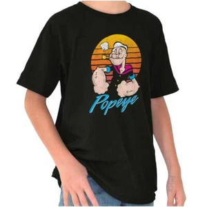 Retro Sunset Popeye The Sailor Man Cartoon Youth Crewneck T Shirts Boy or Girl - Picture 1 of 7