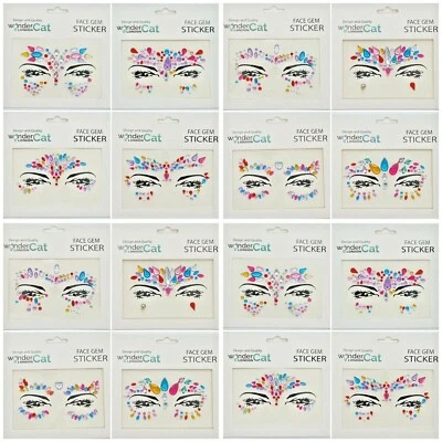 WONDERCAT LONDON Face Edelsteine Kleber Glitzer Juwel Tattoo Aufkleber Rave Party 1 BLATT ZUFÄLLIG WAMUL