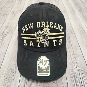 New Orleans Saints Cap Hat 47 Clean Up Brand Size Black One Size Stretch Back - Picture 1 of 7