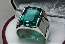 10 Carat Rich Green Emerald Sterling Silver 925 Handmade Zamurd Mens Square Ring