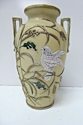 Antique Porcelain Nippon Vase Urn Applied Painted Bird Japan Victorian Noritake • 185$