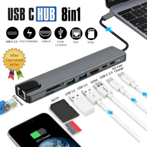 Hub USB tipo C 4K HDMI RJ45 80W caricabatterie adattatore lettore schede SD MacBook iPad - Foto 1 di 11