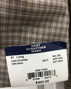 Hart Schaffner Marx Sport Coat Mens 41L New York Fit Tan Check 100% Wool $495 - Picture 1 of 9