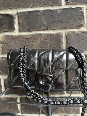 NWT $550 Coach Quilted Tabby 26 Leather Shoulder Crossbody Metallic Anthracite - Image 1 of 4