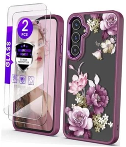 for Case+Tempered Samsung Galaxy A35 5G Golden Shield Flower Series-Purple - Picture 1 of 7