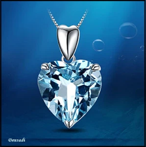 CADENA Y COLGANTE CORAZÓN DE PIEDRA  PRECIOSA DE AGUAMARINA ,CRISTAL Y PLATA - Imagen 1 de 5