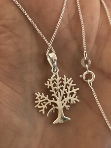 Original Sterlingsilber Baum des Lebens 16""-18"" Zoll verstellbare Halskette UK - Bild 1 von 12