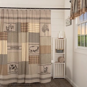 Sawyer Mill Charcoal Shower Curtain Stenciled Patchwork 72x72 VHC Brands - Picture 1 of 6